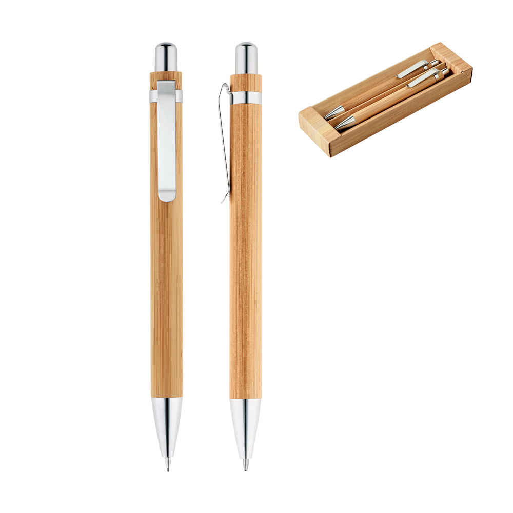 Penne Gadget GREENY. Set con penna a sfera e matita portamine in bambù 81162